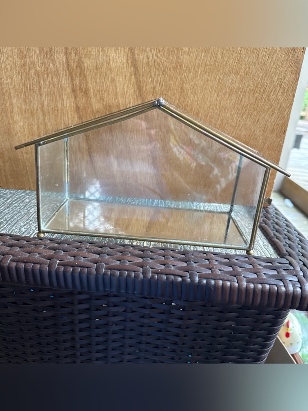 Glass House Trinket Jewelry Box with Brass Frame vintage trinkets